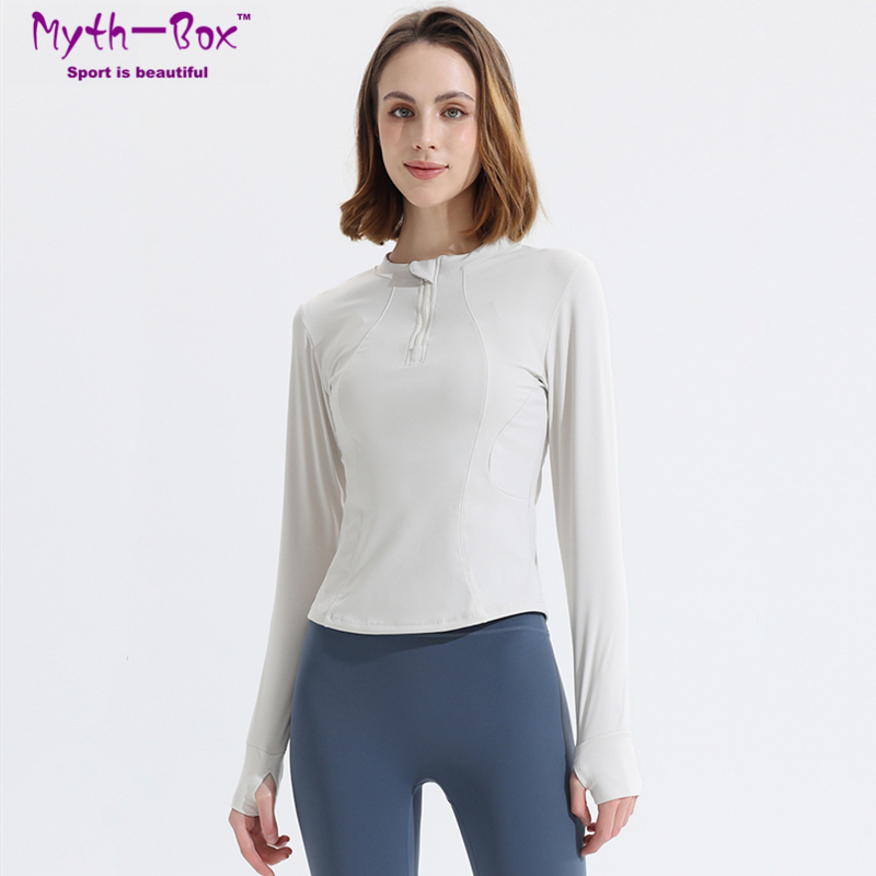 Yoga Fitness Qc - เสื้อโยคะผู้หญิงแขนยาวสำหรับฤดูใบไม้ร่วง เสื้อวิ่งออกกำลังกายแบบมีซิป เสื้อออกกำลังกายแห้งเร็ว เสื้อยิมฟิตเนส เสื้อเบลาส์