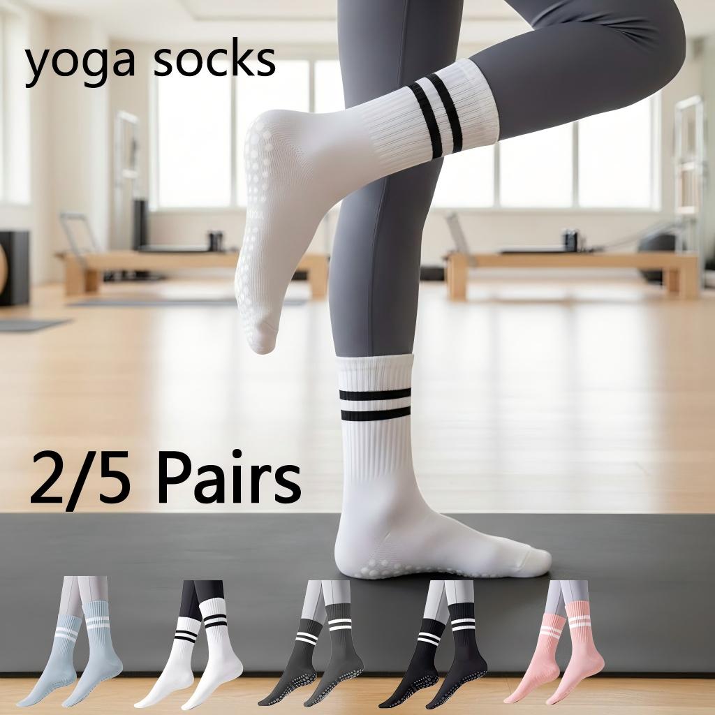 Yoga Fitness Dance - ถุงเท้าโยคะกันลื่นสำหรับผู้หญิง, ถุงเท้าพิลาทิสแบบยึดเกาะ, ชุด 2/5 คู่, ถุงเท้ากันลื่นสำหรับเต้นรำ,