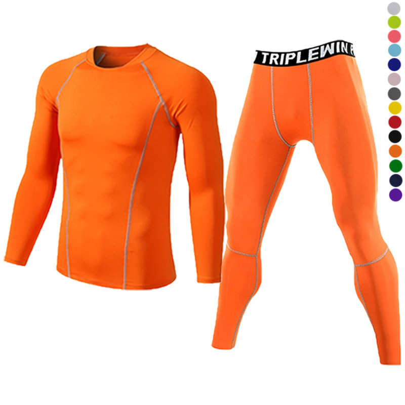 Yoga Fitness Zumba - ชุดวอร์มเสื้อแขนยาวผู้ชายสำหรับยิมฟิตเนสเสื้อยืด + เลกกิ้งชุดวิ่งกีฬาของผู้ชายชุดเล่นสกีบาสเก็ตบอลฟุตบอล A1109