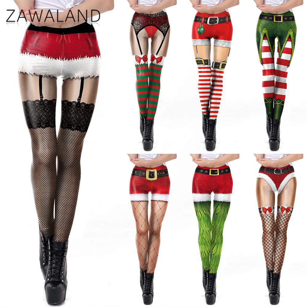 Yoga Fitness Holiday - กางเกงโยคะคริสต์มาส Zawaland สำหรับผู้หญิง ลายทางสีแดงตลกๆ ผ้าไหมพิมพ์ลาย 3