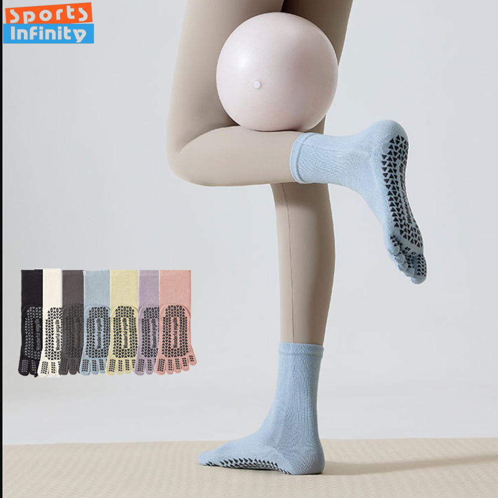 Yoga Fitness Dance - ถุงเท้าโยคะแบบห้านิ้วแยกนิ้ว ป้องกันการลื่น ถุงเท้าผู้หญิงสำหรับมืออาชีพ ถุงเท้าพิลาทิสแบบกลางข้อ ถุงเท้าสำหรับเต้น ฟิตเนส