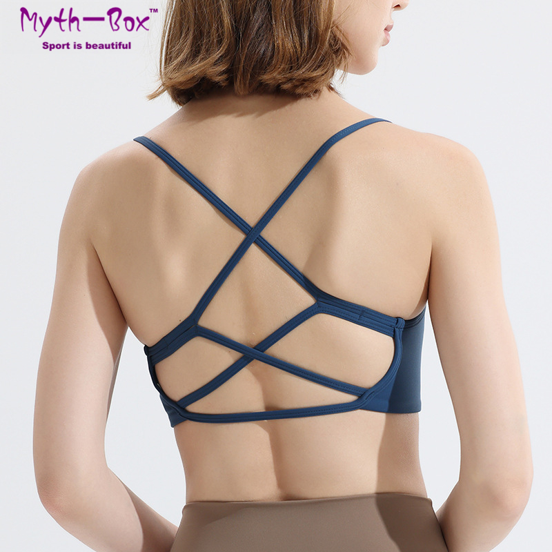 Yoga Fitness Qc - เสื้อชั้นในกีฬาสำหรับผู้หญิง เสื้อโยคะ เสื้อวิ่ง ชุดชั้นในมีฟองน้ำ สายไขว้ เสื้อกล้ามออกกำลังกาย
