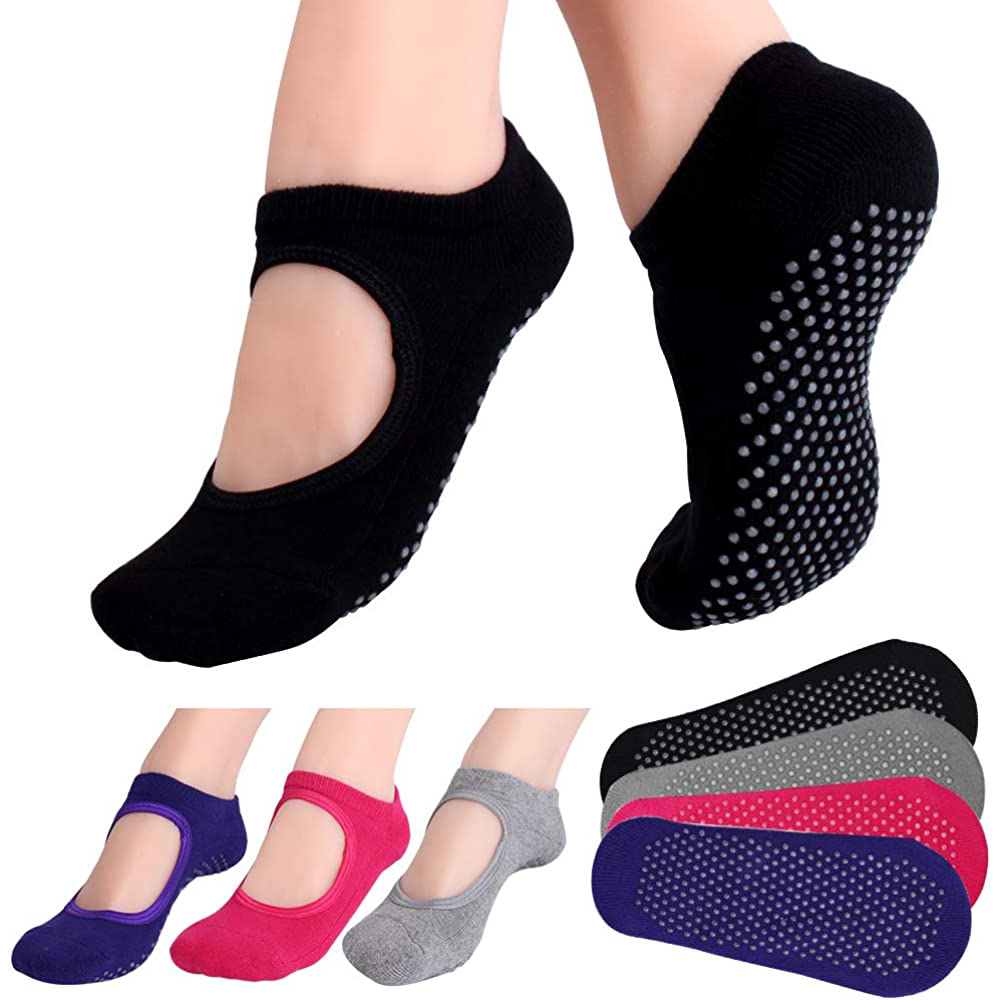 Yoga Fitness Dance - Backless Non-SLIP ฟิตเนสพิลาทิสถุงเท้าผ้าฝ้ายผู้หญิงกีฬาโยคะถุงเท้าบัลเล่ต์เต้นรํารองเท้าแตะ Barefoot ถุงเท้าออกกําลังกายสําหรับ GYM