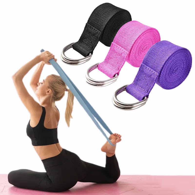 Pilates Ring Circle - 183*3.8 ซม.สายโยคะผ้าฝ้ายออกกําลังกายโยคะเข็มขัดปรับทอยืด D-Ring BUCKLE ฟิตเนสยืดแถบเชือกพิลาทิส