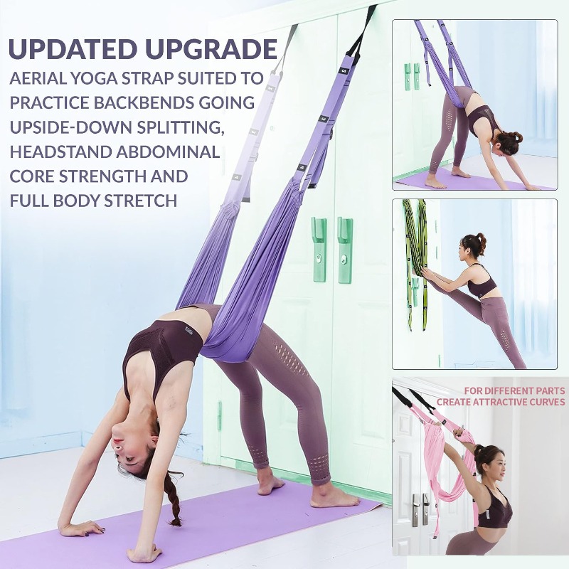 Yoga Fitness Stretching Strap - ชุดเปลญวนโยคะปรับระดับได้ พร้อมสายรัดยืดหยุ่นสำหรับพิลาทิส แกว่งต้านแรงโน้มถ่วง เต้น ฟิตเนส โยคะ